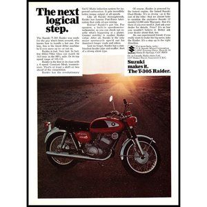 1968 Suzuki T-305 Raider Motorcycle Vintage Print Ad Red Sunset Desert Wall Art
